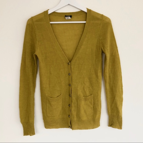 J Crew Mustard Crystal Button Vneck 